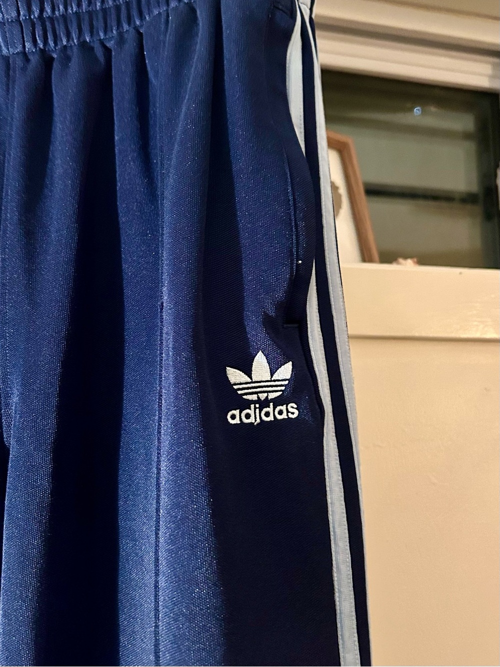 Adidas Navy Track Pants with Blue Stripes